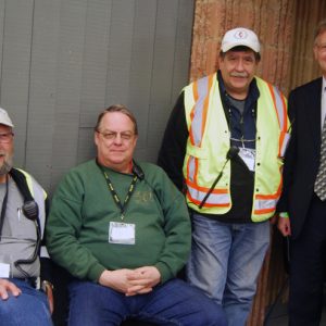 Four members of North Shore Amateur Radio Club pose for a picture between volunteering for the Durham Hamfest. Doug (VA3DCE), Joe (VE3VGJ) and Steve (VA3TPS) take a short break from Parking and Door Security to pose for a picture with Bob (VE3IRB) who was taking photos of the event.