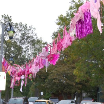 The pink starting line made of bras is always an attention-grabber!