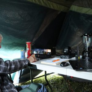 Gary VE3RYJ working phone out of his tent.